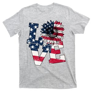 Love Sunflower Patriotic American Flag 4th Of July T-Shirt