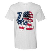 Love Sunflower Patriotic American Flag 4th Of July V-Neck T-Shirt