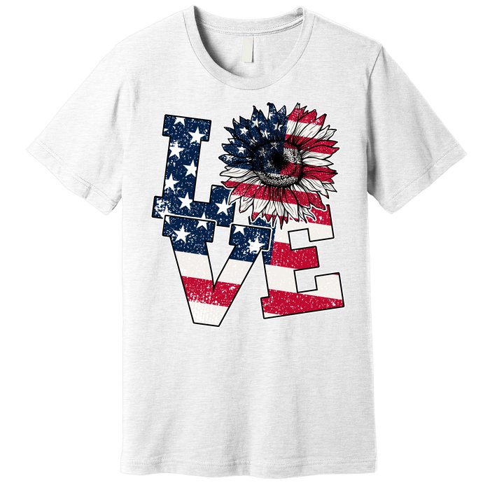 Love Sunflower Patriotic American Flag 4th Of July Premium T-Shirt