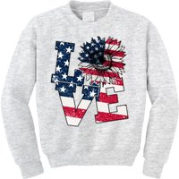 Love Sunflower Patriotic American Flag 4th Of July Kids Sweatshirt