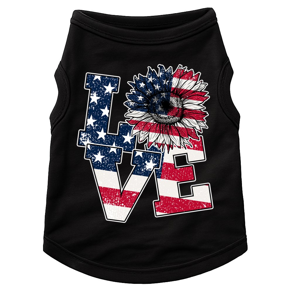 Love Sunflower Patriotic American Flag 4th Of July Doggie Tank
