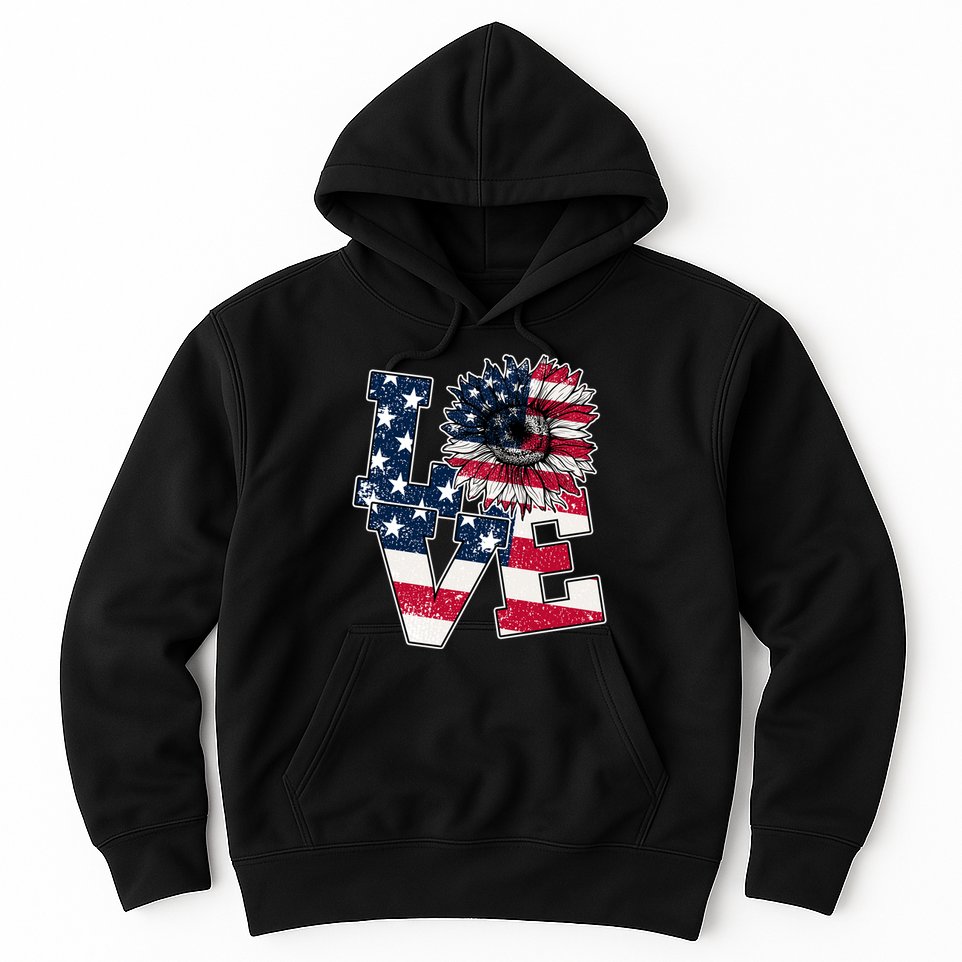 Love Sunflower Patriotic American Flag 4th Of July Hoodie