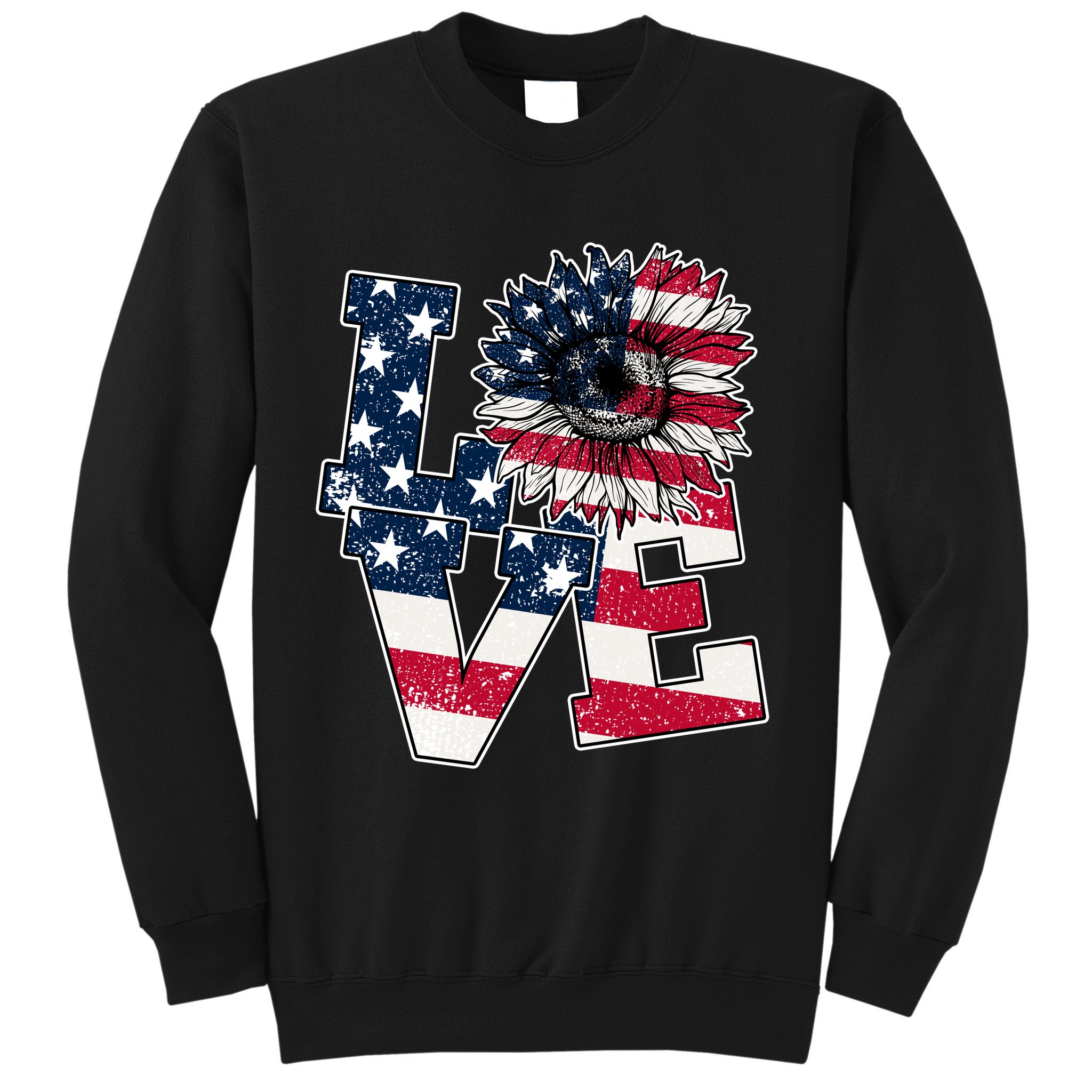 Love Sunflower Patriotic American Flag 4th Of July Sweatshirt