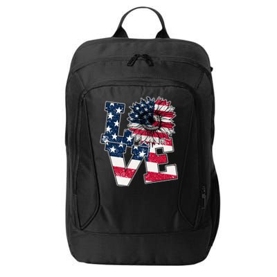 Love Sunflower Patriotic American Flag 4th Of July City Backpack