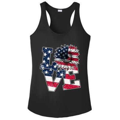 Love Sunflower Patriotic American Flag 4th Of July Ladies PosiCharge Competitor Racerback Tank