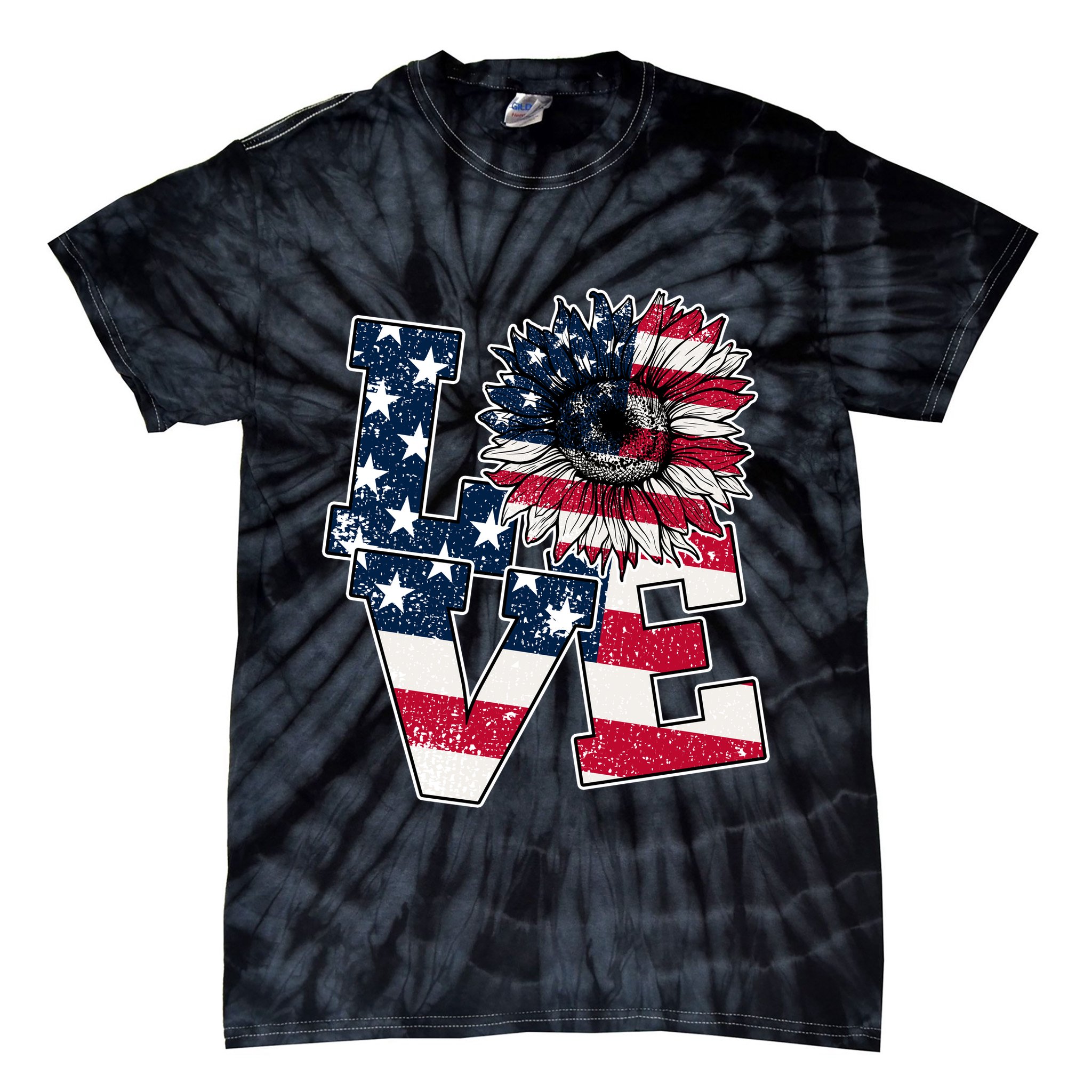 Love Sunflower Patriotic American Flag 4th Of July Tie-Dye T-Shirt