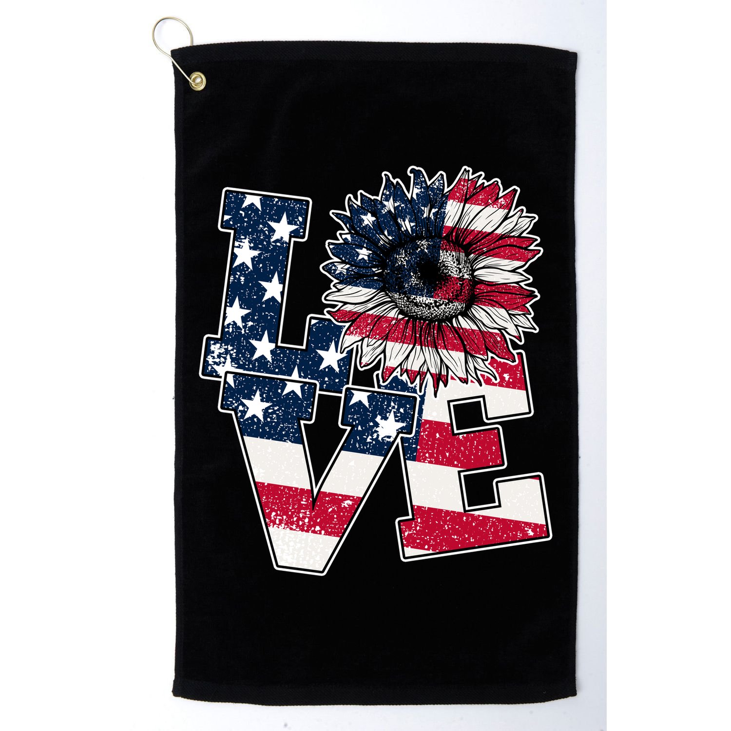 Love Sunflower Patriotic American Flag 4th Of July Golf Towel