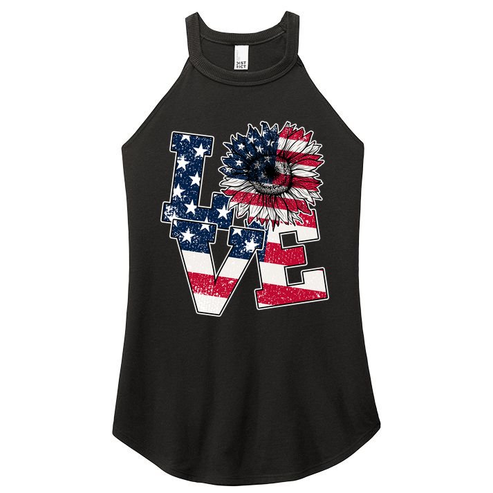 Love Sunflower Patriotic American Flag 4th Of July Women's Perfect Tri Rocker Tank