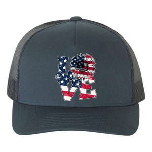 Love Sunflower Patriotic American Flag 4th Of July Yupoong Adult 5-Panel Trucker Hat