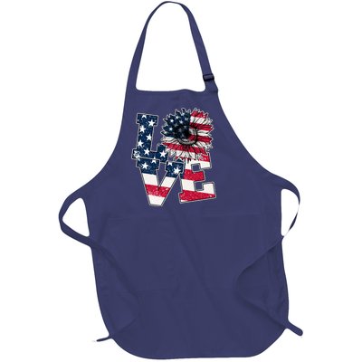 Love Sunflower Patriotic American Flag 4th Of July Full-Length Apron With Pockets