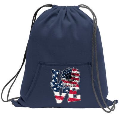 Love Sunflower Patriotic American Flag 4th Of July Sweatshirt Cinch Pack Bag