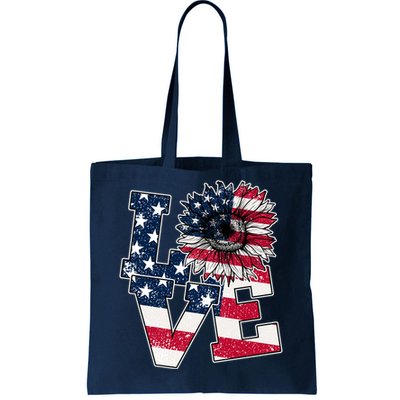 Love Sunflower Patriotic American Flag 4th Of July Tote Bag