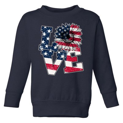 Love Sunflower Patriotic American Flag 4th Of July Toddler Sweatshirt