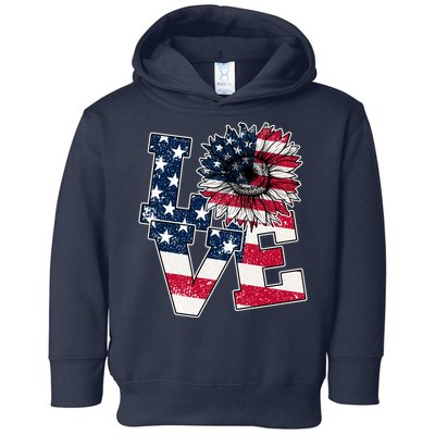 Love Sunflower Patriotic American Flag 4th Of July Toddler Hoodie