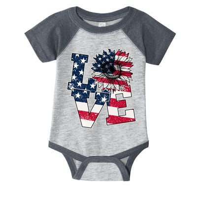 Love Sunflower Patriotic American Flag 4th Of July Infant Baby Jersey Bodysuit