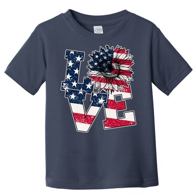 Love Sunflower Patriotic American Flag 4th Of July Toddler T-Shirt