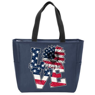 Love Sunflower Patriotic American Flag 4th Of July Zip Tote Bag