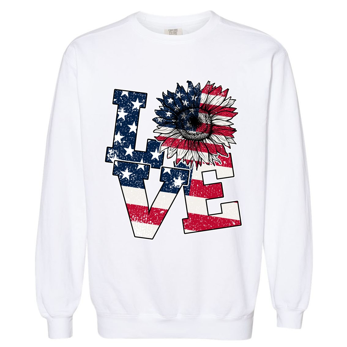 Love Sunflower Patriotic American Flag 4th Of July Garment-Dyed Sweatshirt