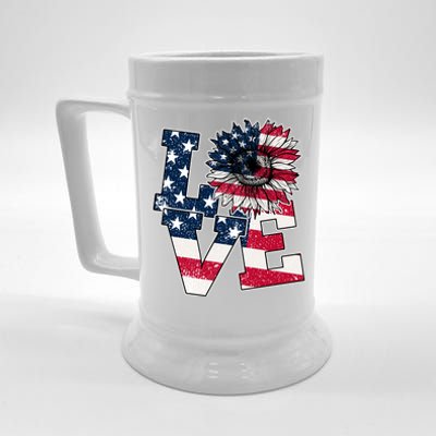 Love Sunflower Patriotic American Flag 4th Of July Beer Stein