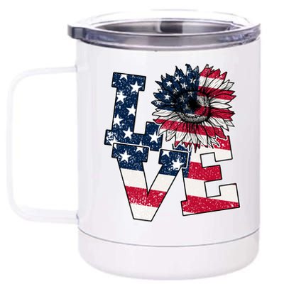 Love Sunflower Patriotic American Flag 4th Of July 12 oz Stainless Steel Tumbler Cup