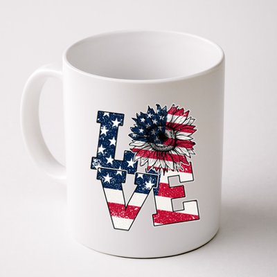 Love Sunflower Patriotic American Flag 4th Of July Coffee Mug