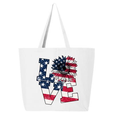 Love Sunflower Patriotic American Flag 4th Of July 25L Jumbo Tote