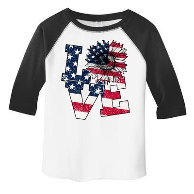 Love Sunflower Patriotic American Flag 4th Of July Toddler Fine Jersey T-Shirt