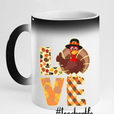 Love Teacher Life Turkey Thanksgiving 11oz Black Color Changing Mug