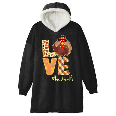 Love Teacher Life Turkey Thanksgiving Hooded Wearable Blanket