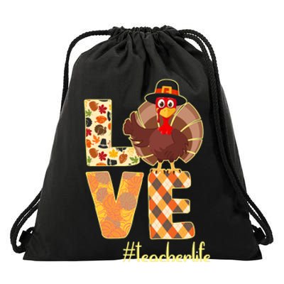 Love Teacher Life Turkey Thanksgiving Drawstring Bag