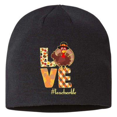 Love Teacher Life Turkey Thanksgiving Sustainable Beanie