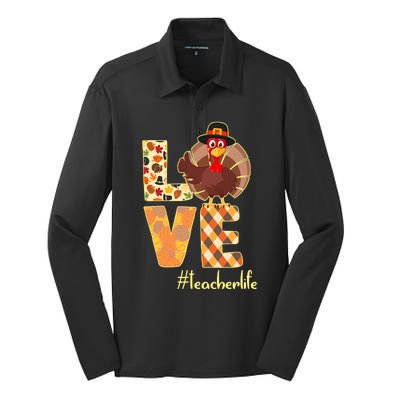 Love Teacher Life Turkey Thanksgiving Silk Touch Performance Long Sleeve Polo