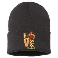 Love Teacher Life Turkey Thanksgiving Sustainable Knit Beanie