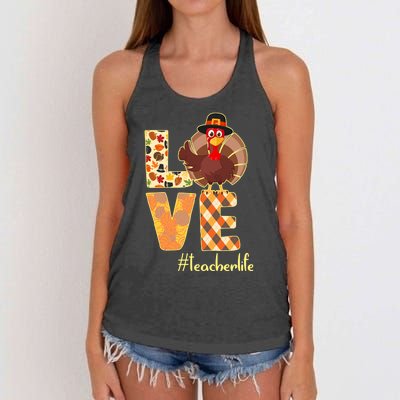 Love Teacher Life Turkey Thanksgiving Women's Knotted Racerback Tank