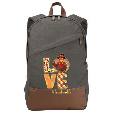 Love Teacher Life Turkey Thanksgiving Cotton Canvas Backpack