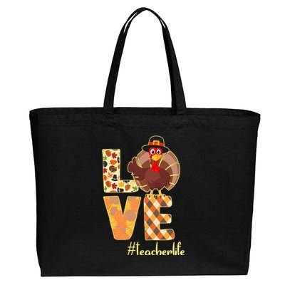 Love Teacher Life Turkey Thanksgiving Cotton Canvas Jumbo Tote