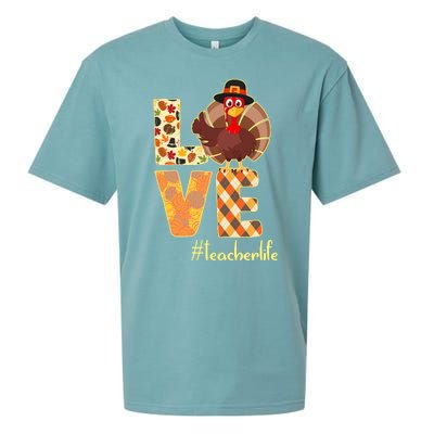 Love Teacher Life Turkey Thanksgiving Sueded Cloud Jersey T-Shirt