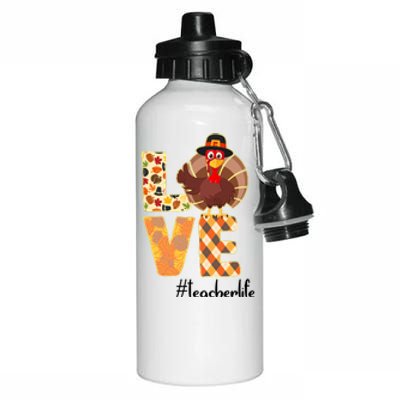 Love Teacher Life Turkey Thanksgiving Aluminum Water Bottle