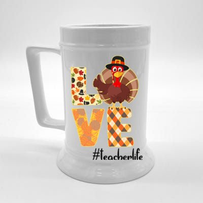 Love Teacher Life Turkey Thanksgiving Beer Stein