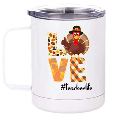 Love Teacher Life Turkey Thanksgiving 12 oz Stainless Steel Tumbler Cup