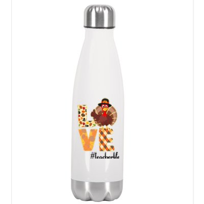 Love Teacher Life Turkey Thanksgiving Stainless Steel Insulated Water Bottle