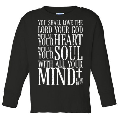 Love The Lord Christian Bible Quote Luke 10:27 Toddler Long Sleeve Shirt