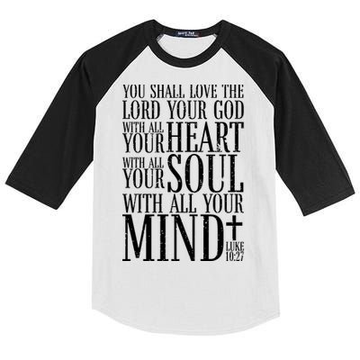 Love The Lord Christian Bible Quote Luke 10:27 Kids Colorblock Raglan Jersey