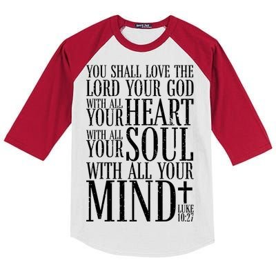 Love The Lord Christian Bible Quote Luke 10:27 Kids Colorblock Raglan Jersey