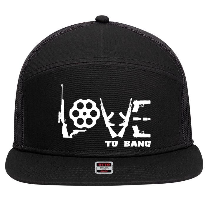 Love To Bang Funny Gun Bullets 7 Panel Mesh Trucker Snapback Hat