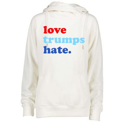 Love Trumps Hate. Anti-Trump Not My President Womens Funnel Neck Pullover Hood