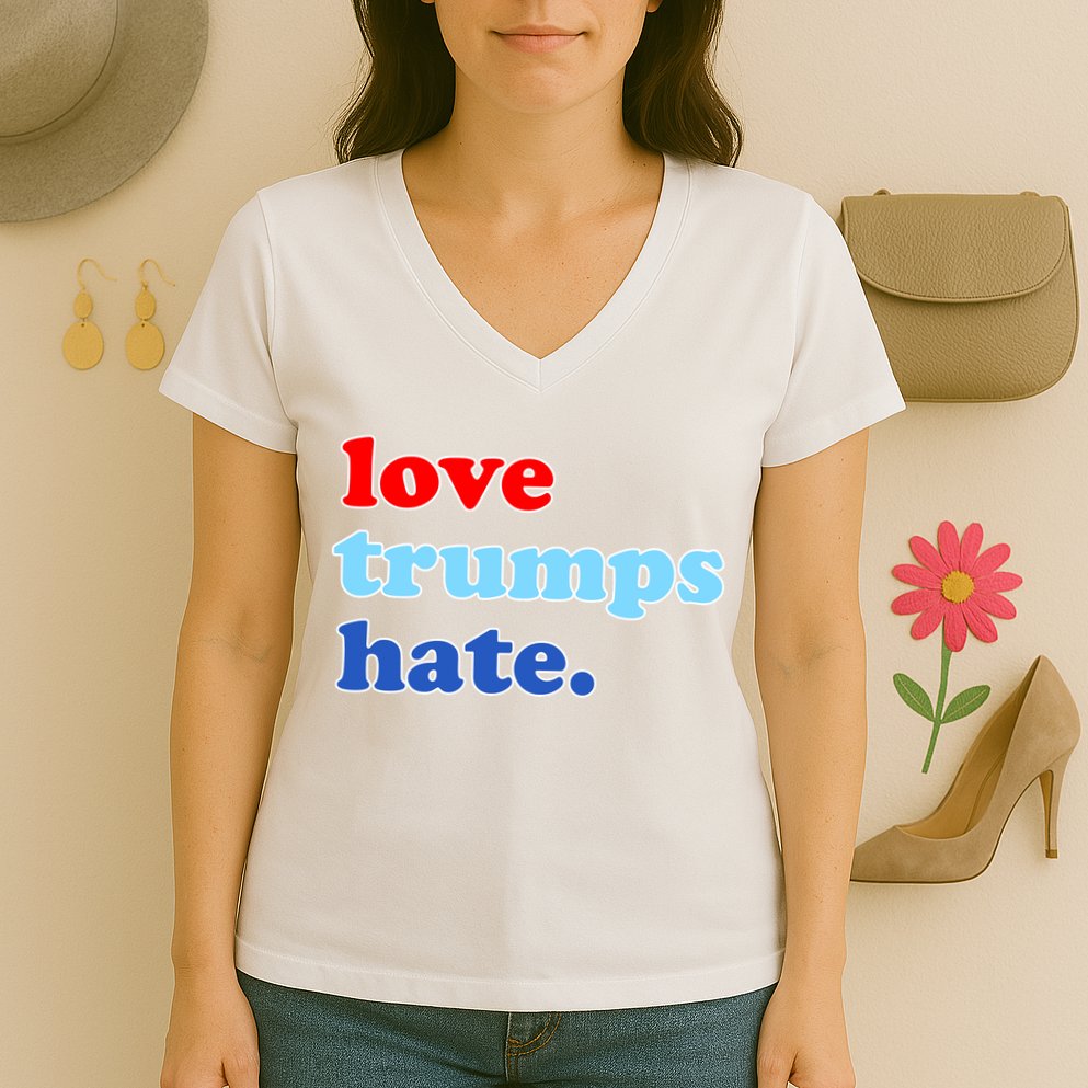 Love Trumps Hate. Anti-Trump Not My President Women's V-Neck T-Shirt