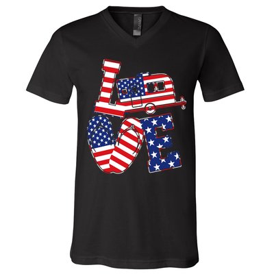 Love USA Camping  V-Neck T-Shirt