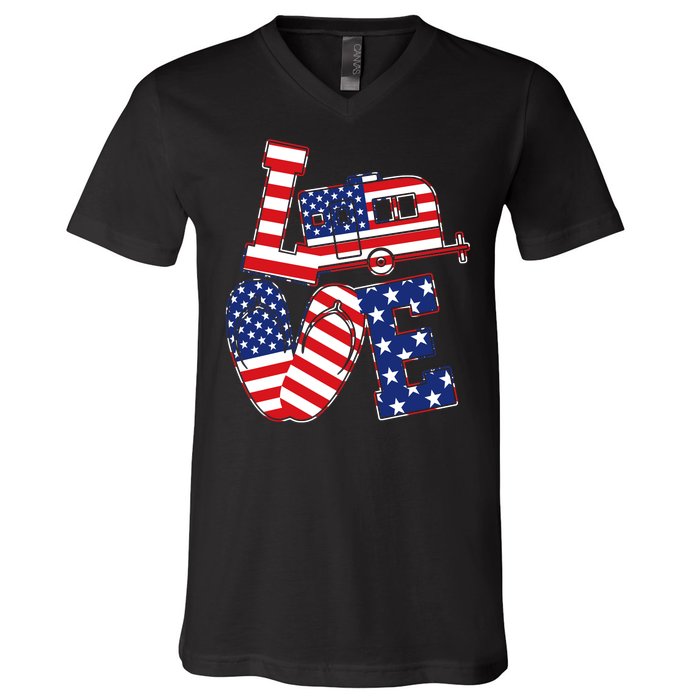 Love USA Camping  V-Neck T-Shirt