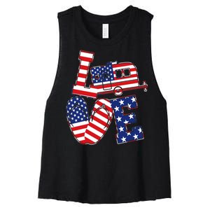 Love USA Camping  Women's Racerback Cropped Tank